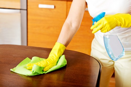 Technician using protective equipment during professional oven cleaning